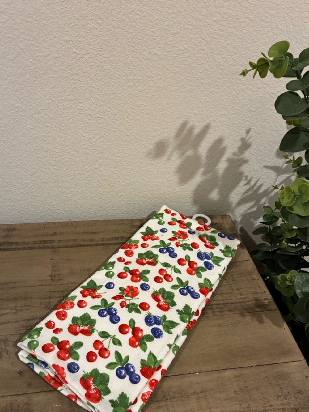 Red and Blue Berries Kitchen Towels, Set of 2.